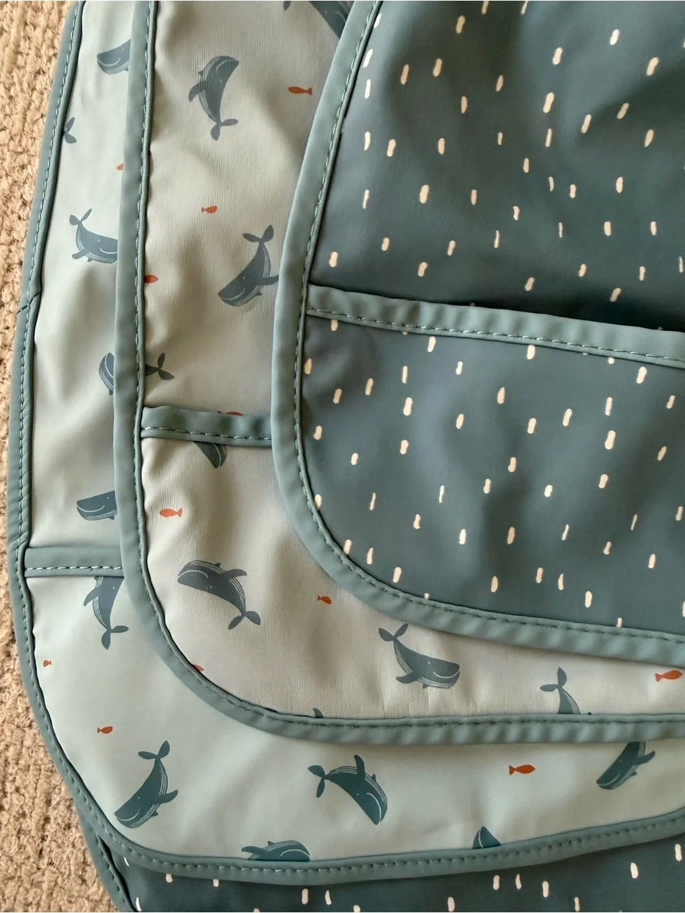 cloud island Teal and Light Blue Waterproof Baby Bib Set